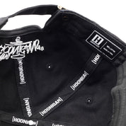 Hoonigan FIND OUT unstructured strapback hat in black with white logo embroidery.