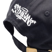 Hoonigan FIND OUT Unstructured Strapback Hat in black featuring white embroidered logo on the front.