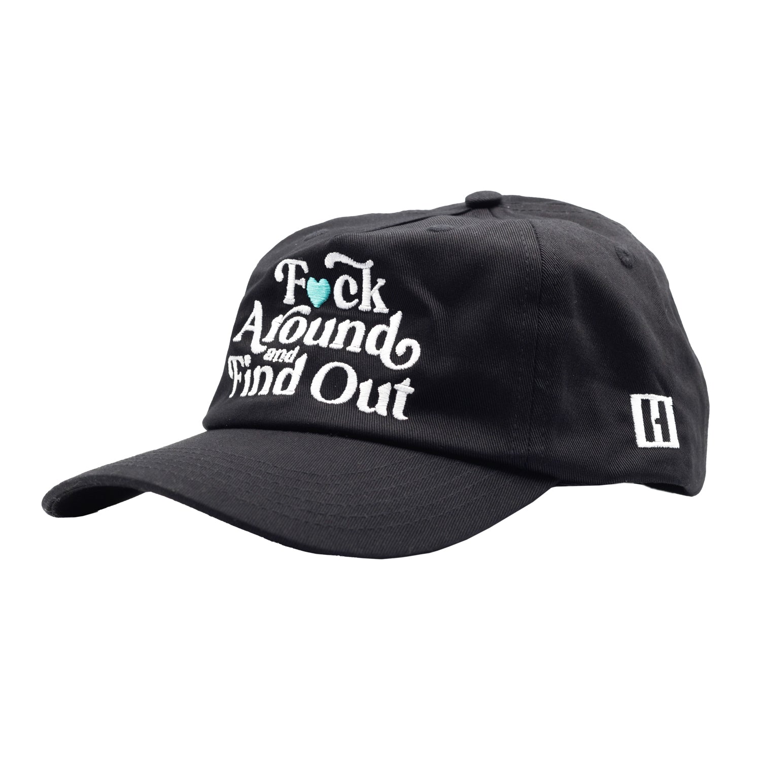 Hoonigan FIND OUT unstructured strapback hat in black with white logo embroidery.