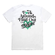 Hoonigan FIND OUT 2.0 Short Sleeve Tee in black featuring a bold graphic design on the front.