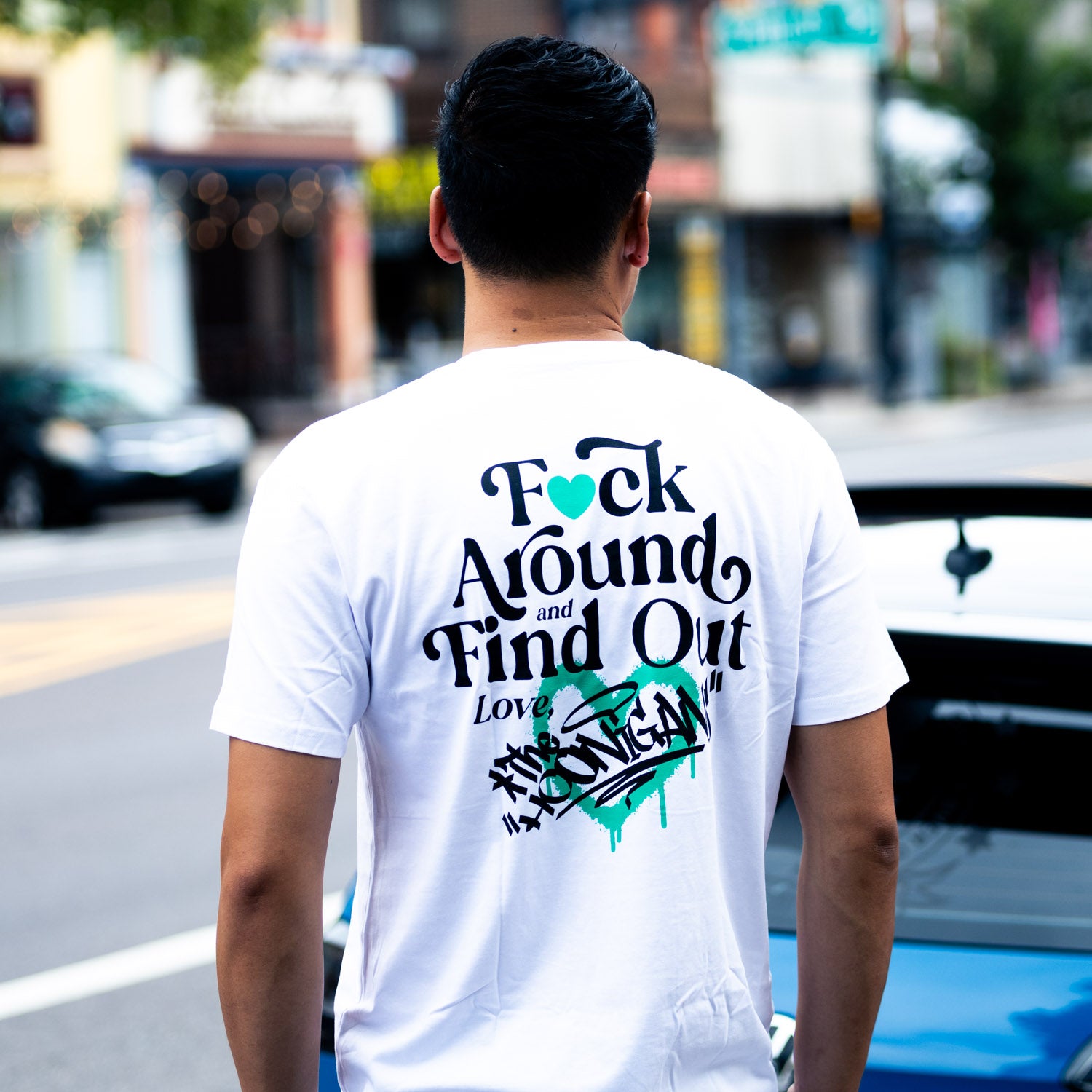 Hoonigan FIND OUT 2.0 Short Sleeve Tee in black, featuring a bold graphic logo on the front and a classic crew neck design.