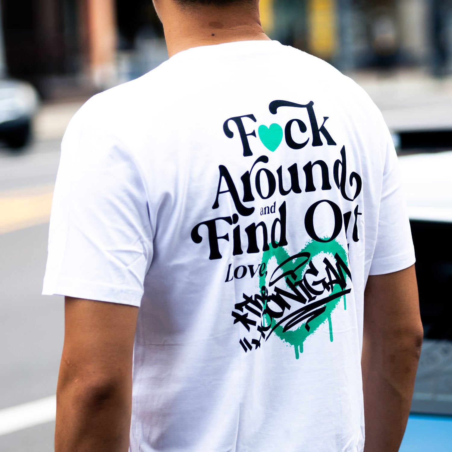 Hoonigan FIND OUT 2.0 Short Sleeve Tee in black with bold white graphics and logo on the front.