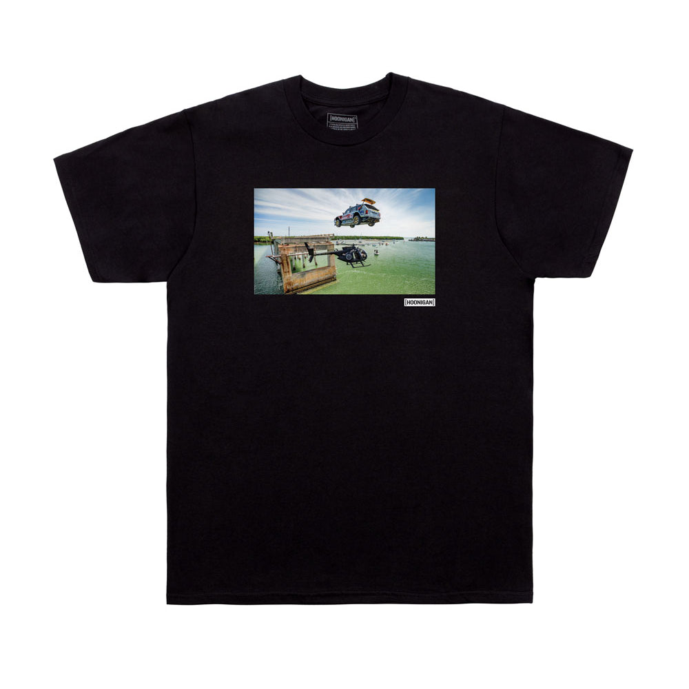 Black short sleeve tee featuring the Hoonigan GYMKHANA '22 logo in vibrant colors on the front.