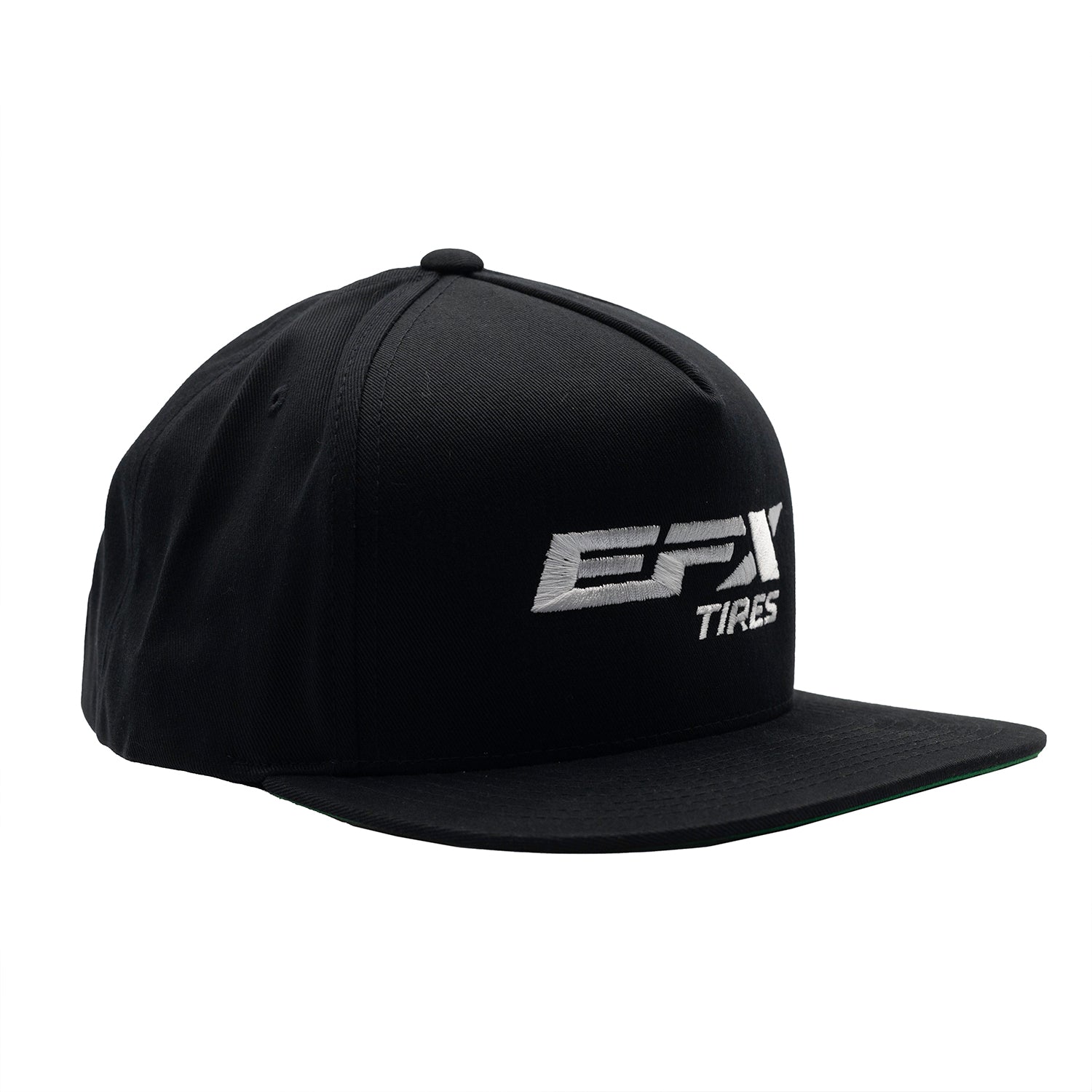 EFX LOGO Snapback Hat in black featuring a prominent white logo, adjustable flat brim, and a structured design. Perfect for casual wear.