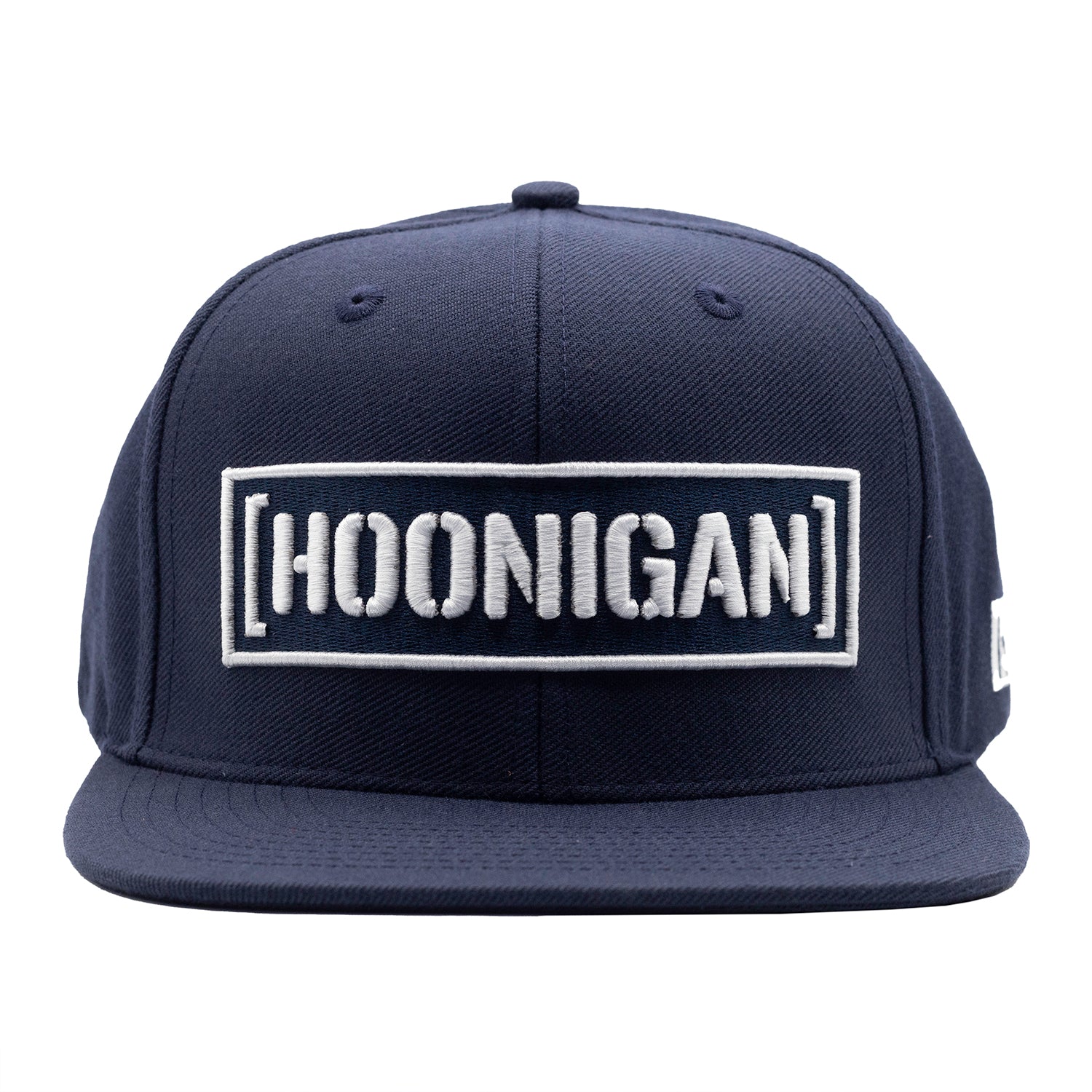 Hoonigan CENSOR BAR Snapback Hat in black with white embroidered logo front view.