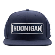 Hoonigan CENSOR BAR Snapback Hat in black with white embroidered logo front view.