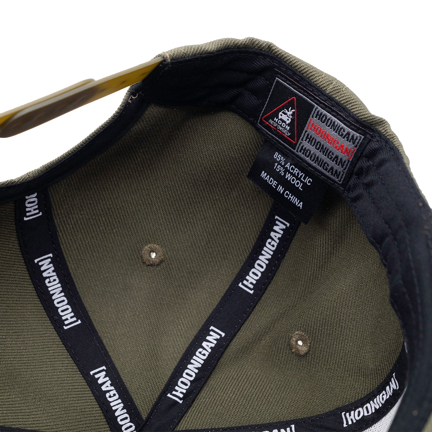 Hoonigan CENSOR BAR Snapback Hat with black front panel and white embroidered logo, featuring an adjustable strap at the back.