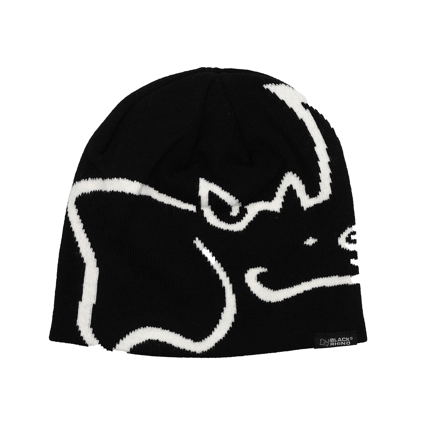 Black Rhino SKULL CAP Beanie in black, showcasing a snug fit and stylish design, ideal for outdoor activities or casual wear.