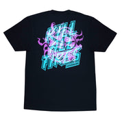 Black short sleeve Hoonigan TREADWEAR T-shirt featuring a vibrant graphic that reads "Kill All Tires" on the back.