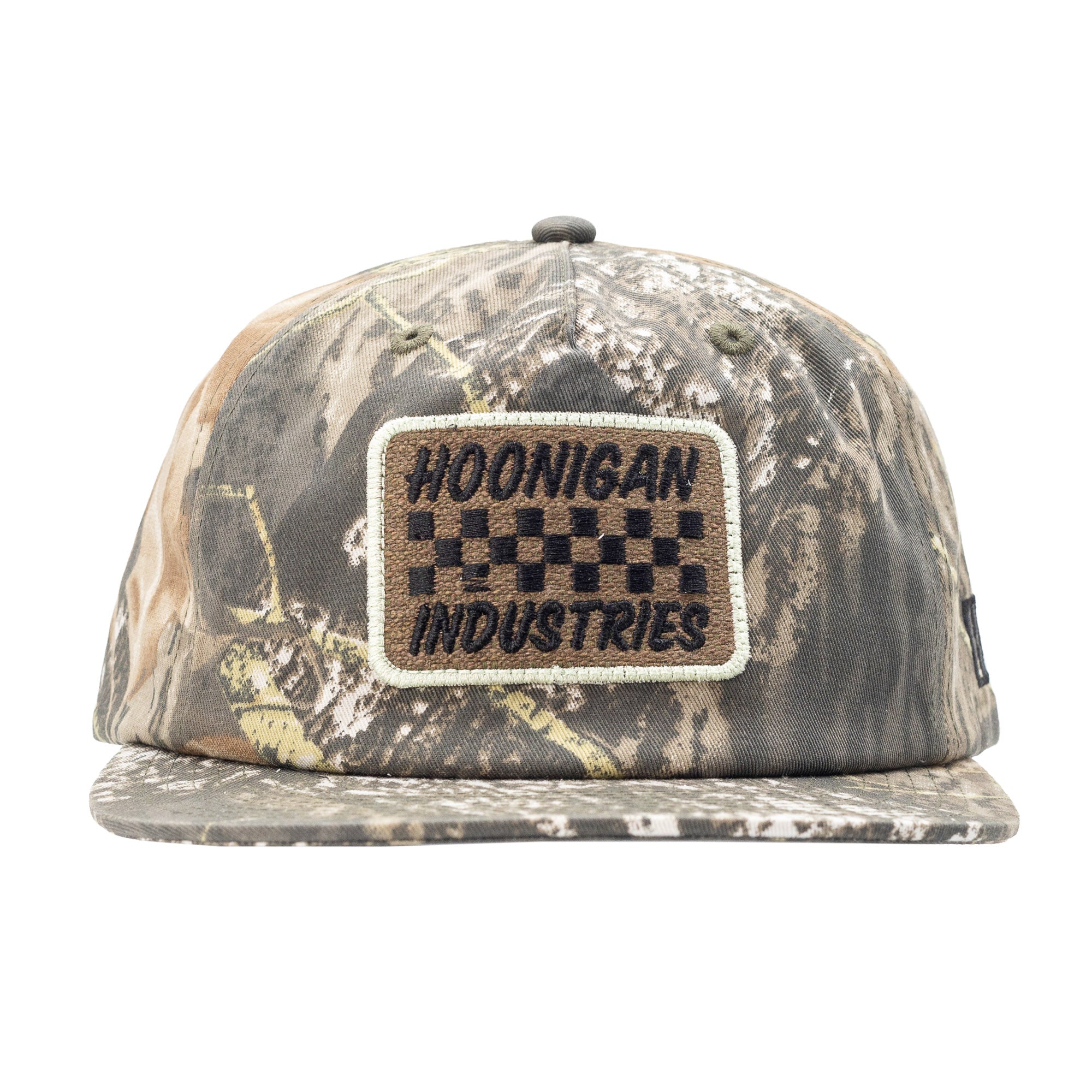 Hoonigan SPRINT unstructured snapback hat featuring a camouflage design and embroidered logo patch.