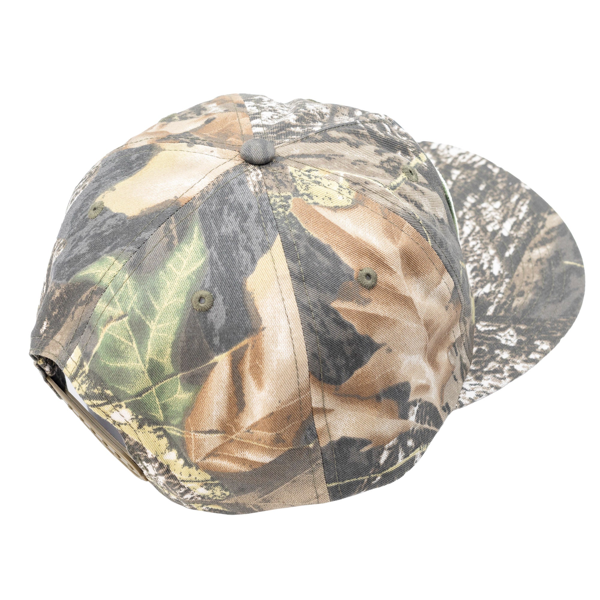 Hoonigan SPRINT unstructured snapback hat featuring a camouflage design with leaves and natural patterns.