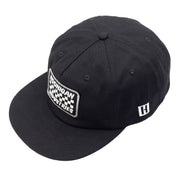 Black unstructured snapback hat featuring Hoonigan Industries logo patch on the front and a small logo on the side.