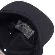 Inside view of the Hoonigan SPRINT Unstructured Snapback Hat, showcasing its black fabric and mesh lining.
