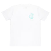 White short sleeve t-shirt featuring "ANTI SPIRITED DRIVING CLUB" printed in teal on the chest, ideal for car enthusiasts.