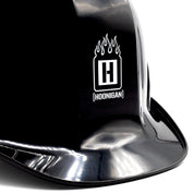 Hoonigan SAFETY THIRD Hard Hat in black with bold white logo and text design, showcasing a modern protective helmet for construction and motorsport use.