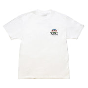 White KMC DAY ONE short sleeve tee with colorful logo and "82" graphic on the front left chest.