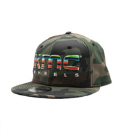 KMC BLANKET Snapback Hat with a camouflaged pattern and embroidered logo.