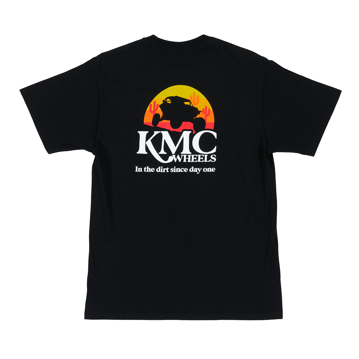 KMC UTV Retro Short Sleeve Tee in black with a vintage-style graphic featuring a UTV illustration and KMC logo.
