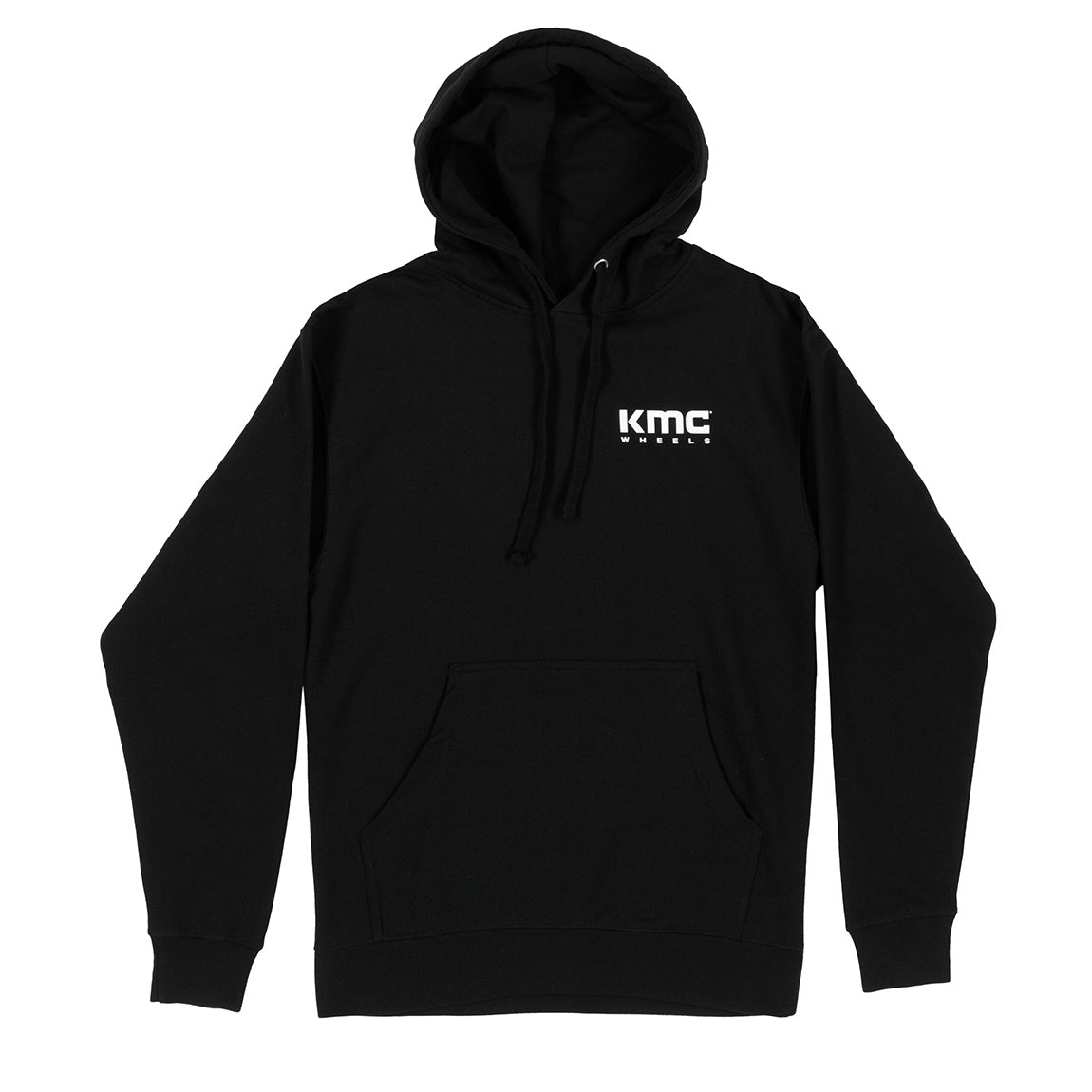 Black KMC logo hoodie featuring a bold white KMC design on the front.