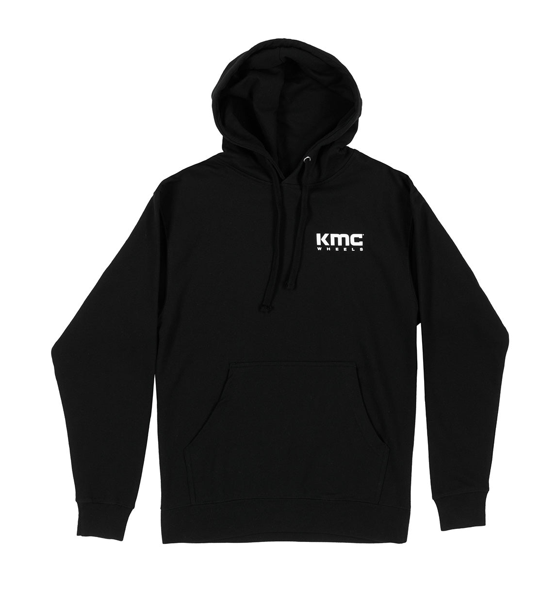 Black KMC logo hoodie featuring a bold white KMC design on the front.