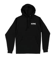 Black KMC logo hoodie featuring a bold white KMC design on the front.
