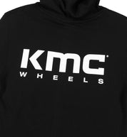 KMC Logo Hoodie featuring a bold logo design on a black fabric background.