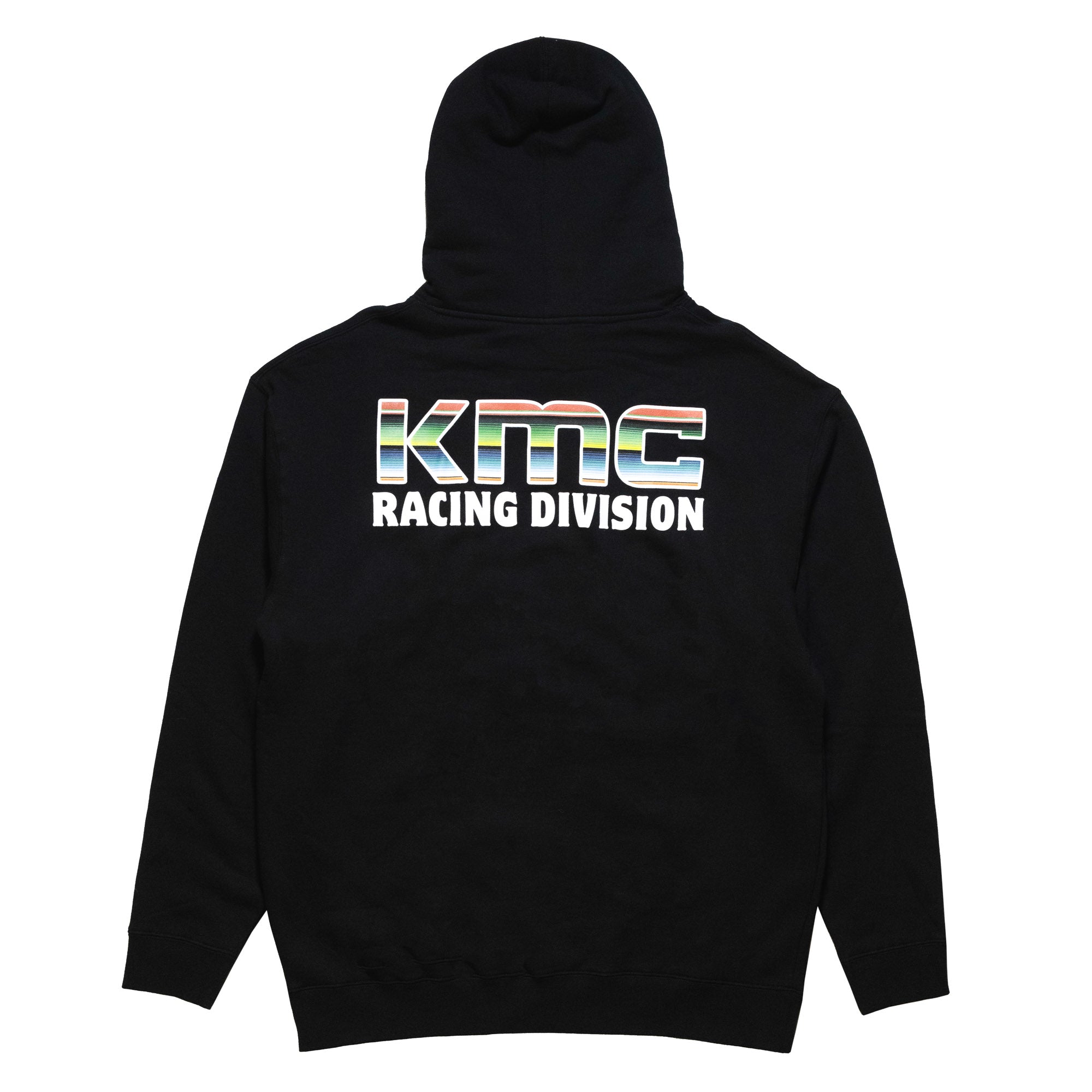 KMC Serape Hoodie in multicolor patterned fabric, featuring a cozy oversized design and adjustable drawstring hood.