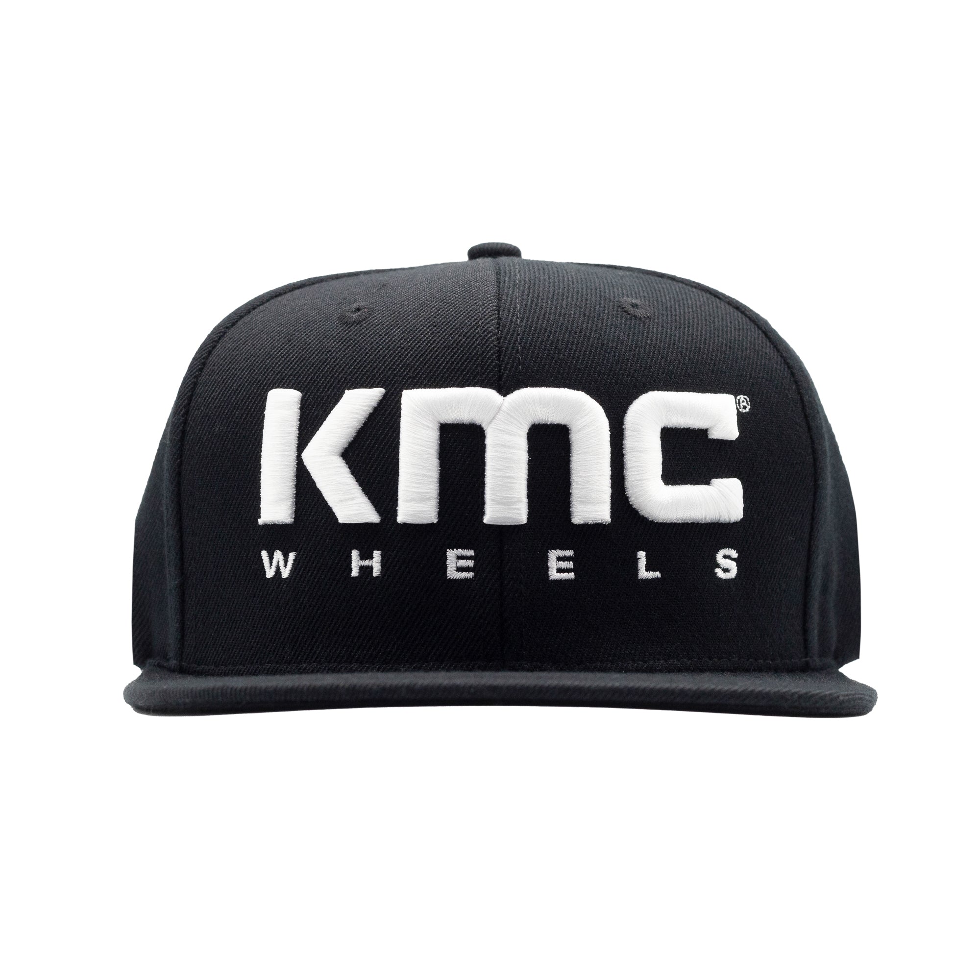 KMC LOGO Snapback Hat featuring a bold KMC logo on a black cap with an adjustable snapback closure.