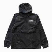 KMC Wheels V2 Half Zip Anorak Jacket in black, featuring a half zip closure, adjustable hood, and logo detailing on the front.