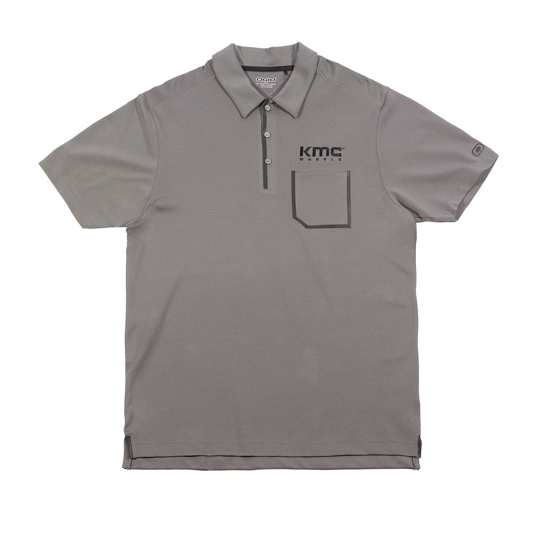 KMC Wheel Short Sleeve Polo in gray, featuring a classic collar and logo on the chest, displayed against a white background.