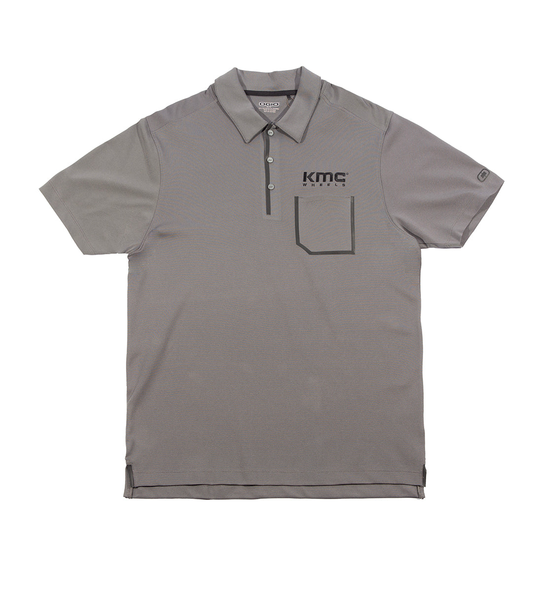 KMC Wheel Short Sleeve Polo in gray, featuring a classic collar and logo on the chest, displayed against a white background.
