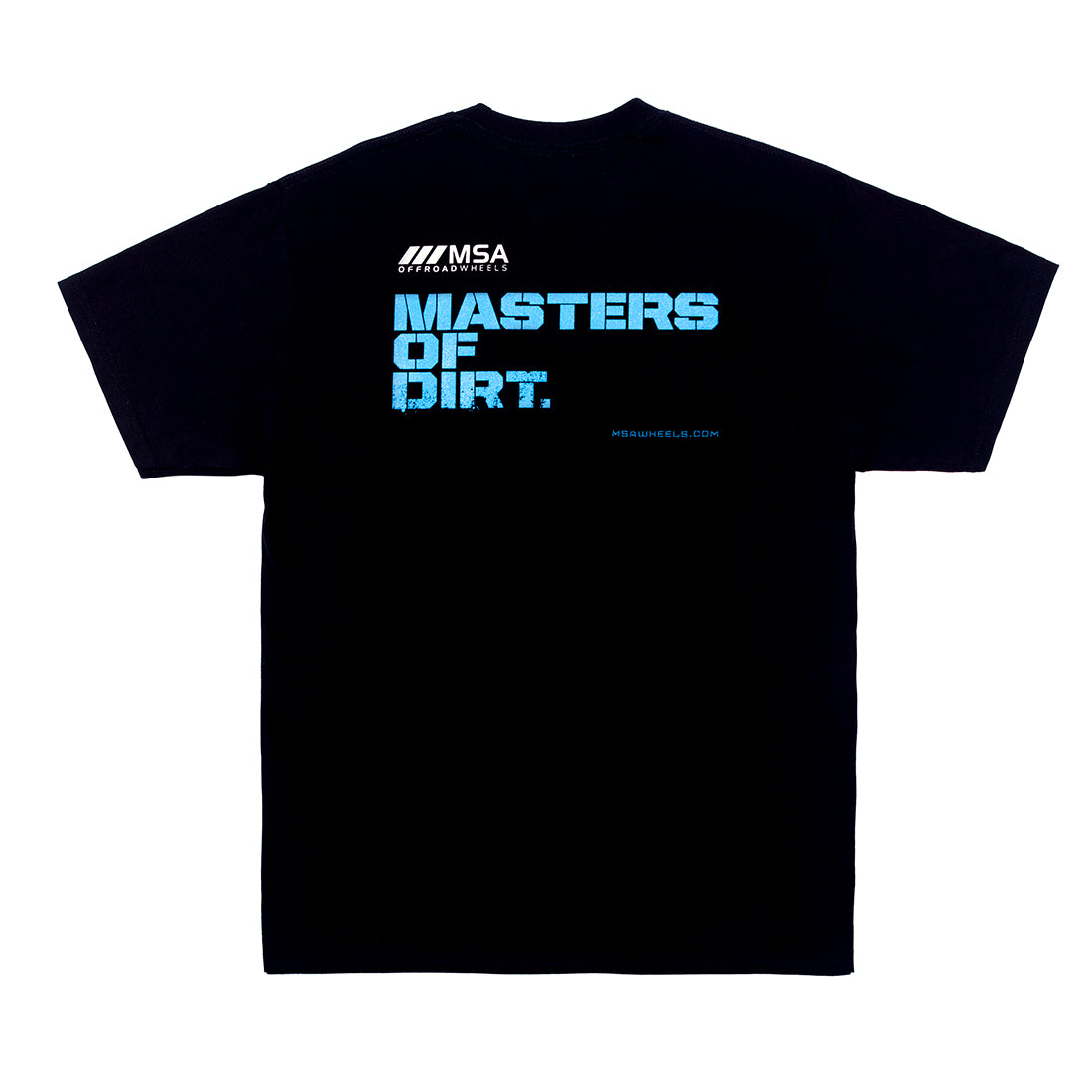 MSA Masters of Dirt short sleeve black tee shirt with a graphic design on the back.