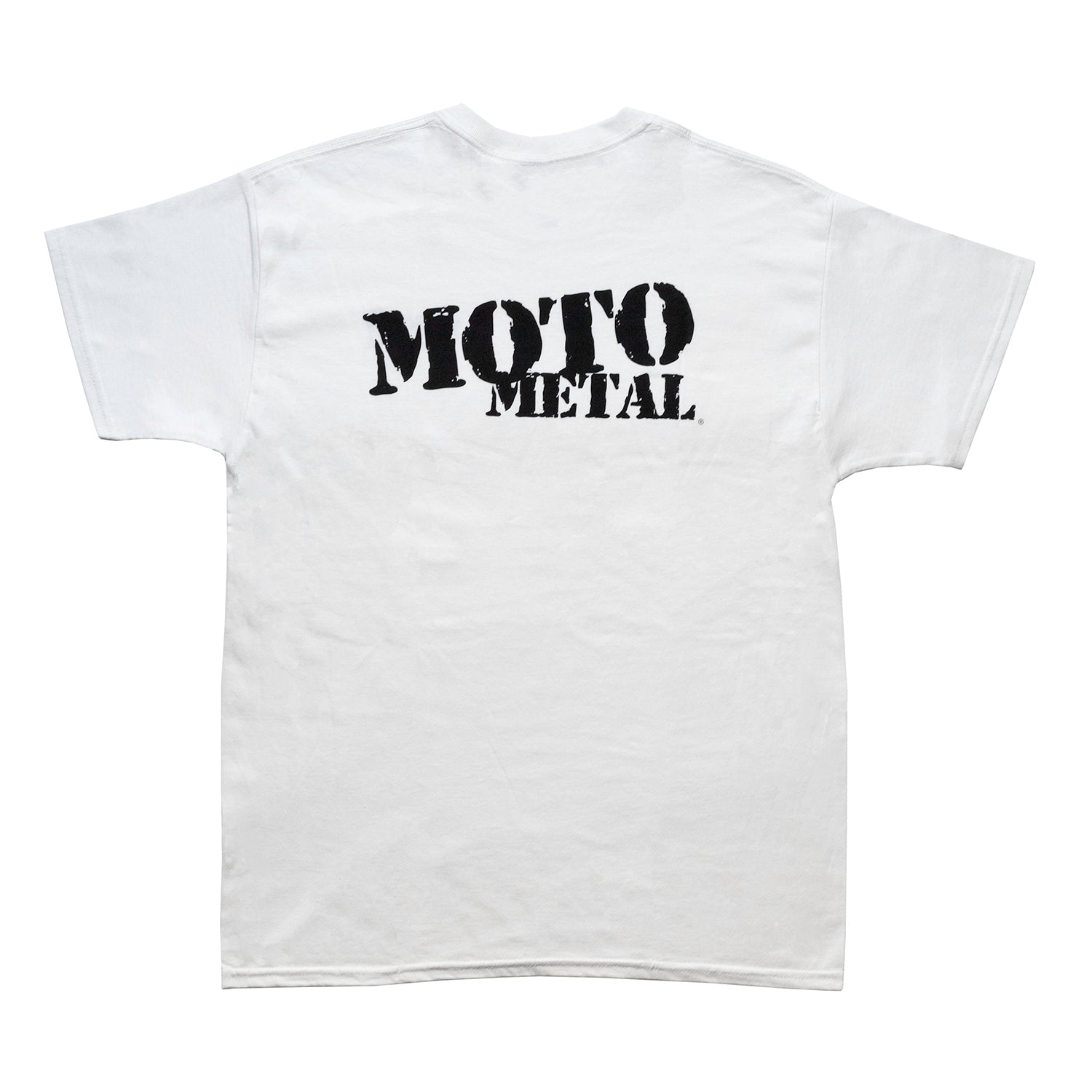 Moto Metal LEGACY Short Sleeve Tee in white with black graphic logo on the front.