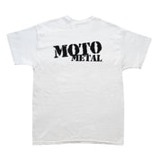 Moto Metal LEGACY Short Sleeve Tee in white with black graphic logo on the front.