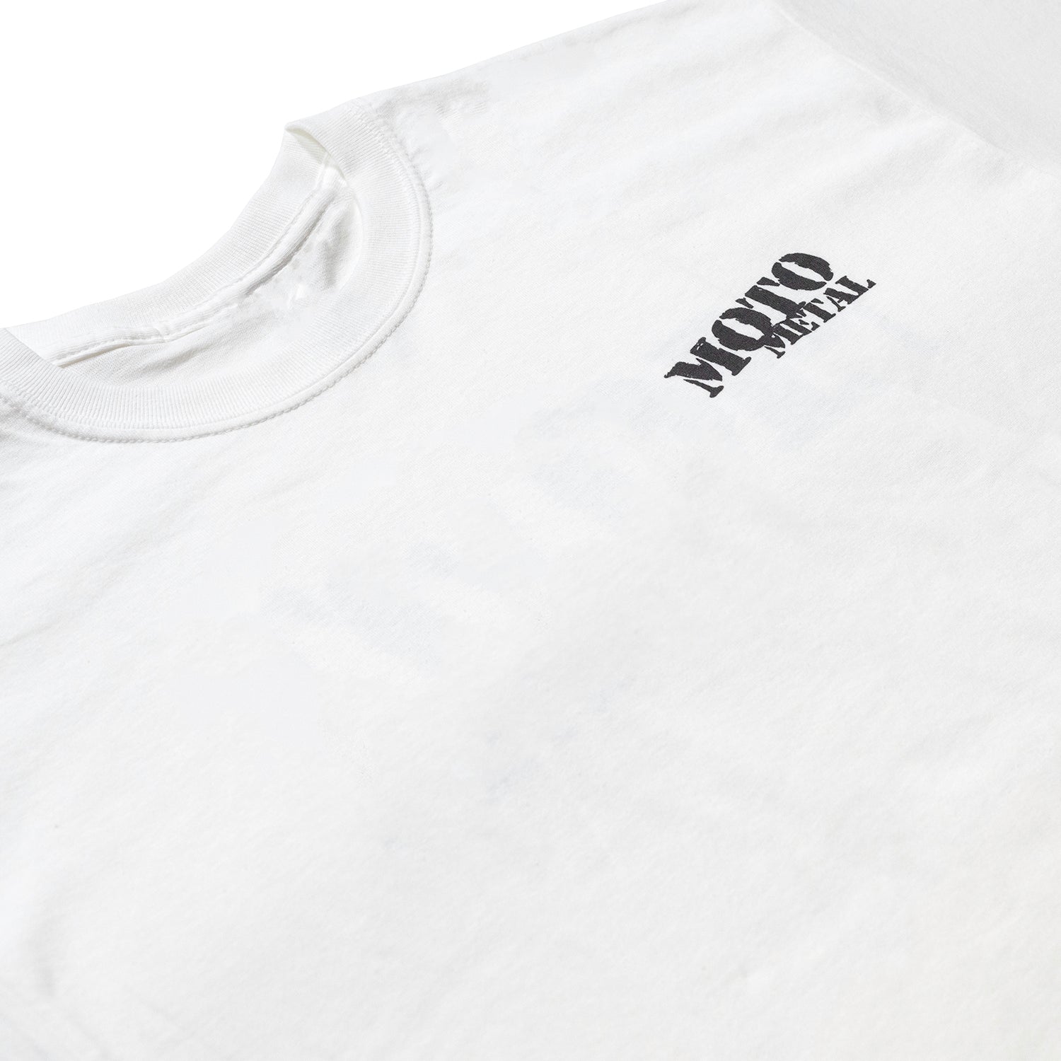 White Moto Metal LEGACY short sleeve tee with a bold graphic logo on the front.