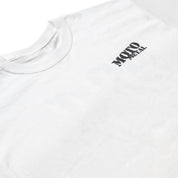 White Moto Metal LEGACY short sleeve tee with a bold graphic logo on the front.