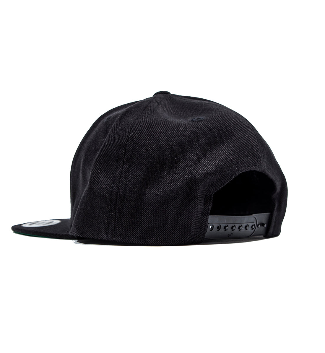 Moto Metal black snapback hat featuring a bold logo, shown from a back angled view.