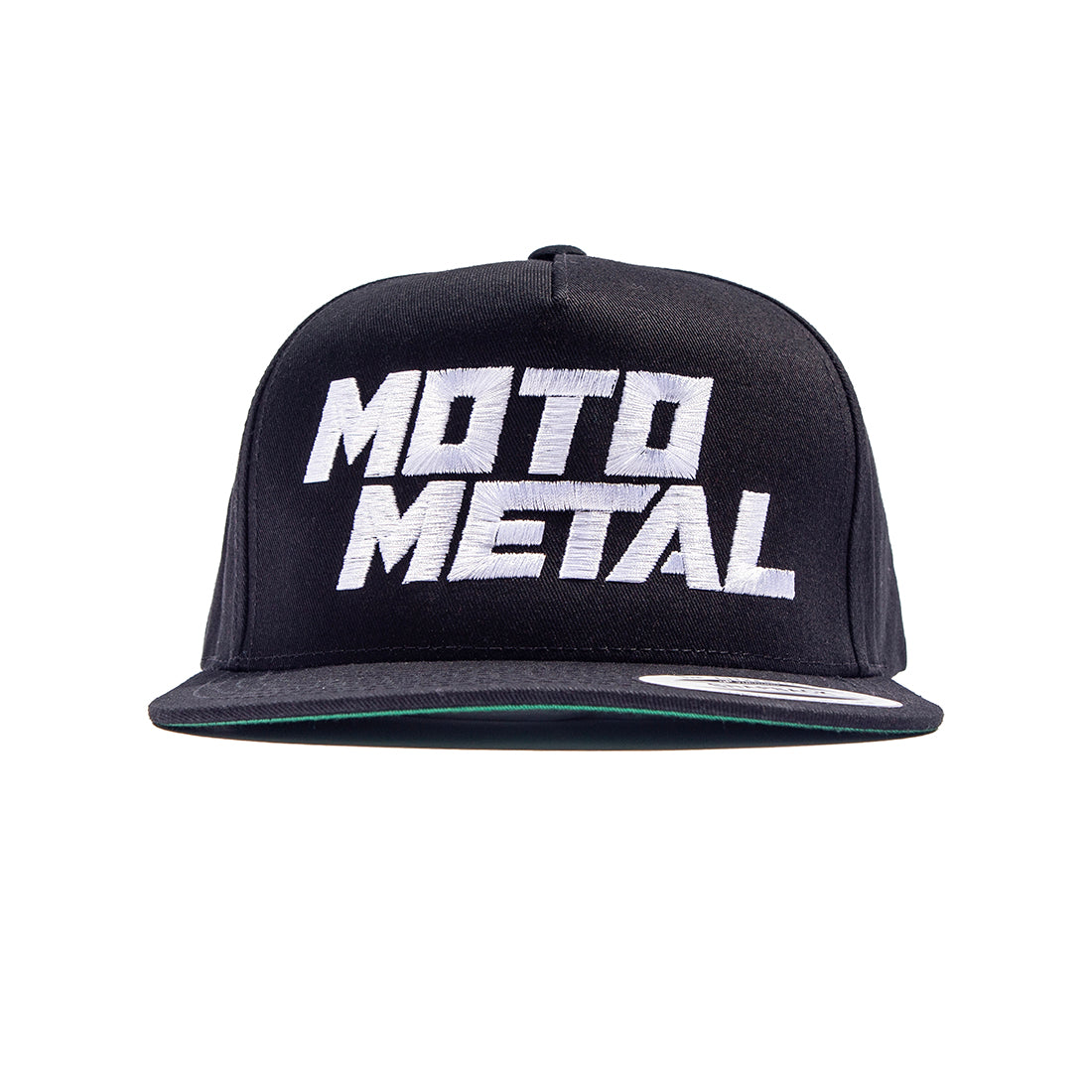 Moto Metal black snapback hat featuring the Moto Metal logo embroidered on the front.