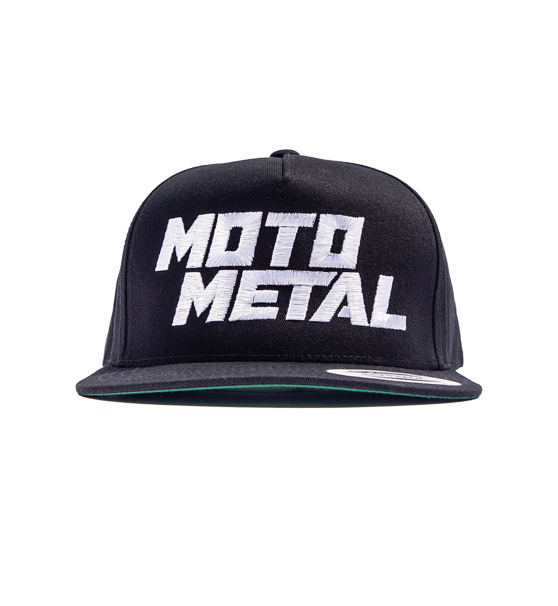 Moto Metal black snapback hat featuring the Moto Metal logo embroidered on the front.