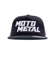 Moto Metal black snapback hat featuring the Moto Metal logo embroidered on the front.