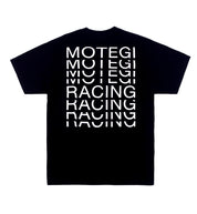 Back view of the Motegi RACE REPEAT Short Sleeve Tee in black, featuring a bold graphic design that emphasizes race-themed imagery.