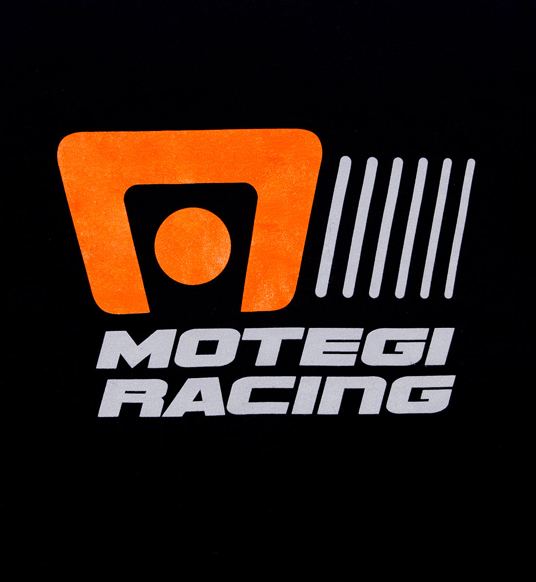Motegi Racing logo short sleeve t-shirt in black, featuring back detail design.
