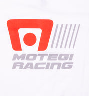 Motegi Racing logo short sleeve t-shirt in white, featuring back detail design.
