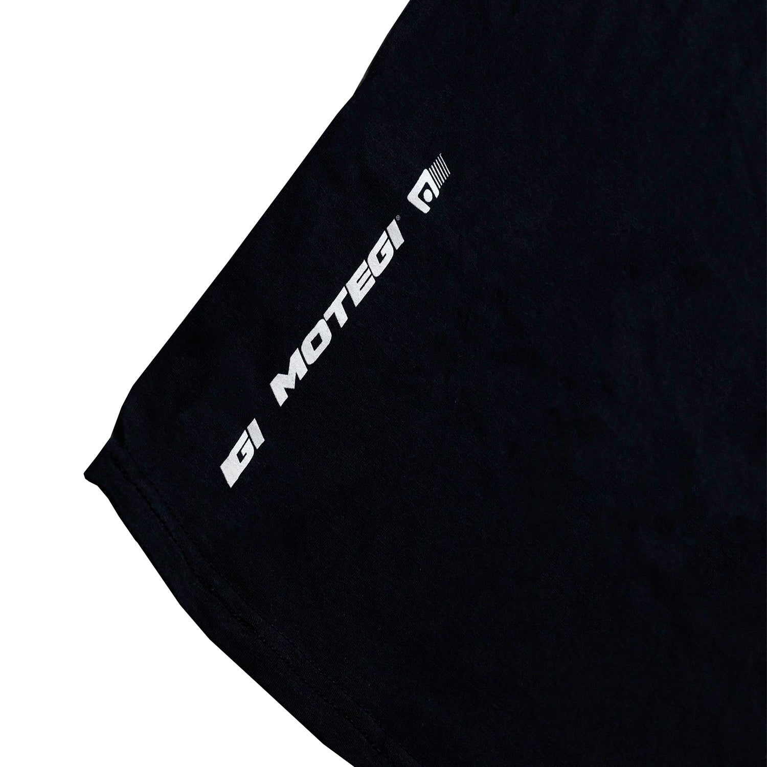 Motegi logo short sleeve tee in black, featuring a bold white logo on the front and a classic crew neckline.