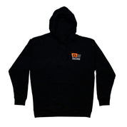 Motegi Racing logo hoodie featuring a bold logo design on a black background, with a front kangaroo pocket and adjustable drawstring hood.