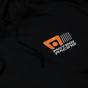 Motegi Racing logo hoodie featuring a black design with a prominent white logo on the front.