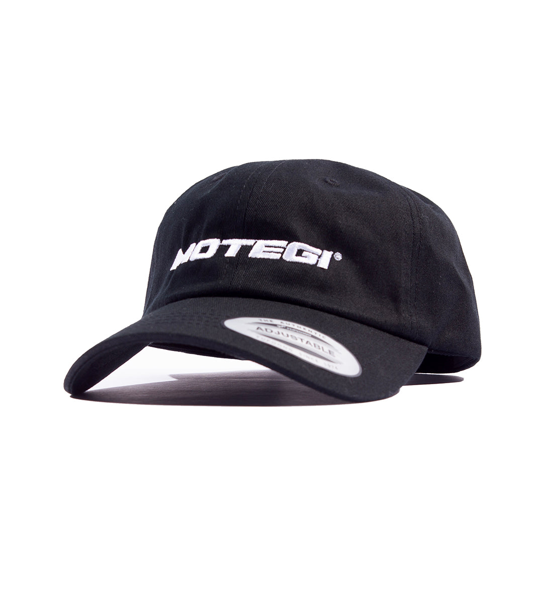 Black unstructured snapback cap featuring the Motegi logo on the front, showcased in an angled view.