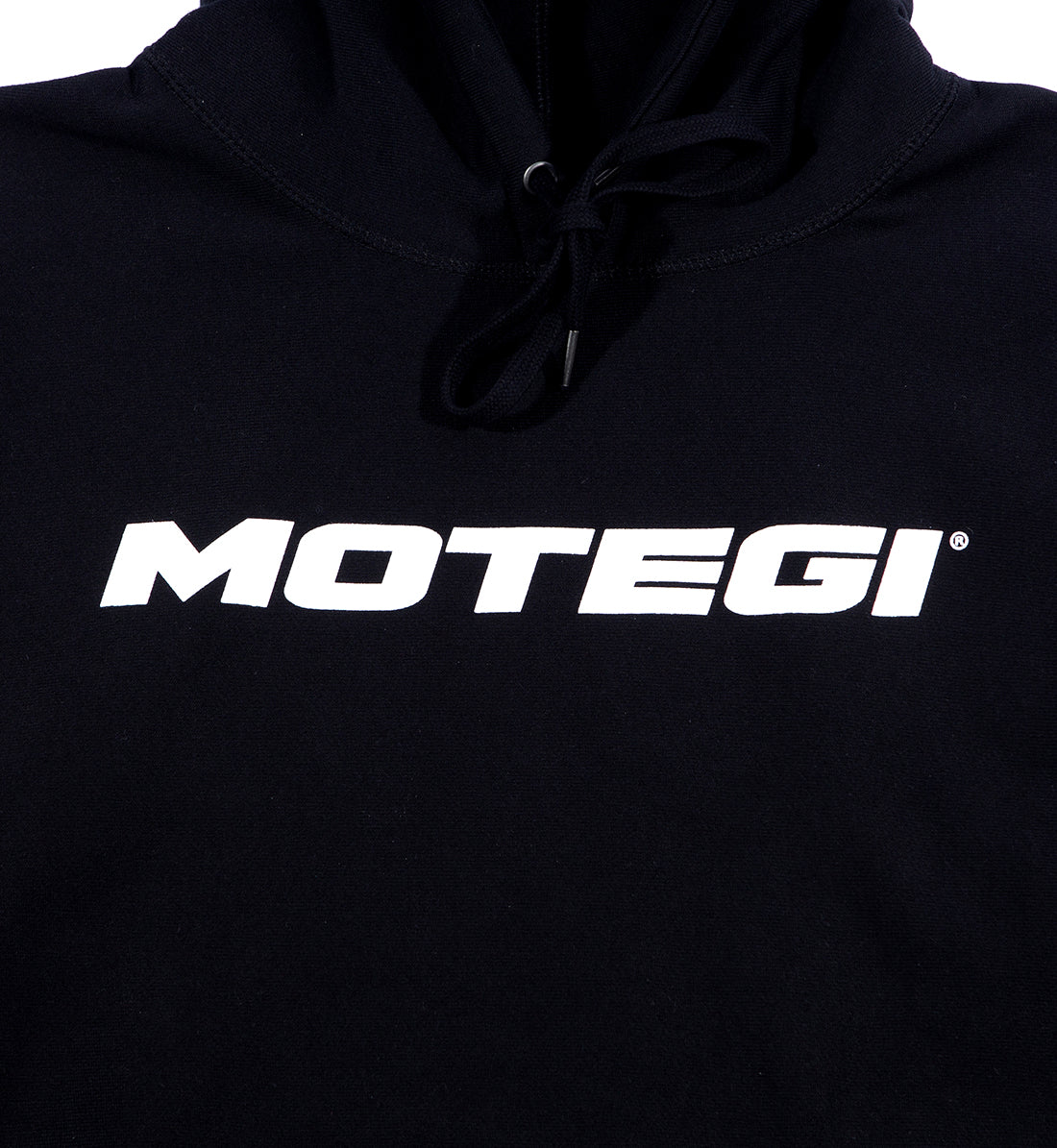 Motegi Hoodie in black, featuring a front pocket and drawstring hood, displayed against a neutral background.
