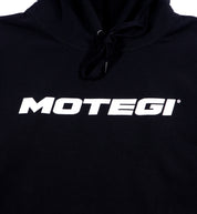 Motegi Hoodie in black, featuring a front pocket and drawstring hood, displayed against a neutral background.