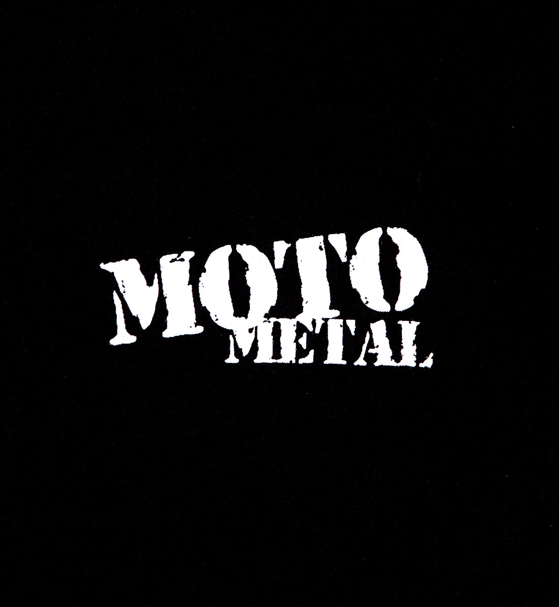 Black Moto Metal logo hoodie featuring a front design with bold white lettering.